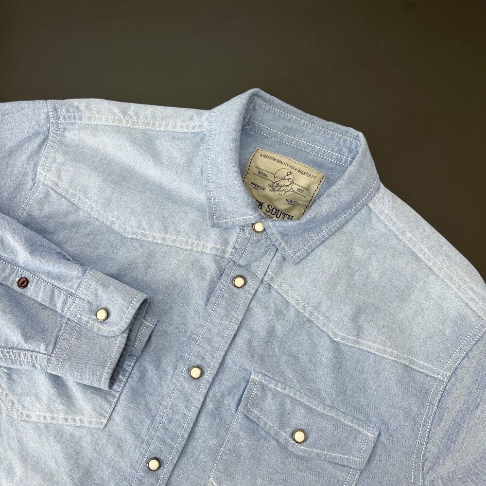 Jack South London Western Shirt Mens XL Blue Snap Denim Pearl Snap Cowboy Rodeo